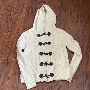 Cream Hooded Cable-Knit Toggle Sweater S/M
